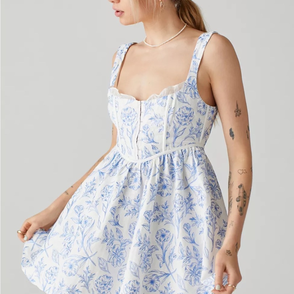 For Love & Lemons Maisie Linen Floral Mini Dress